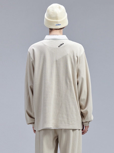 トレンドブランド ワッフル長袖ヒップホップポロシャツ