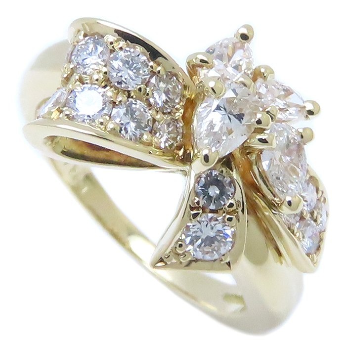 ダイヤモンド リング 指輪 9号 リボンモチーフ K18YG イエローゴールド/293995【中古】