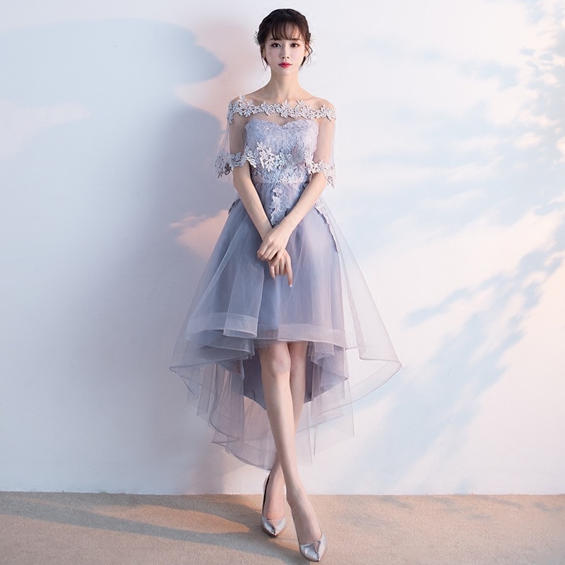 バンケットイブニングドレス2024夏新作ワンショルダーフロントショートバックロングスリムパーティードレスドレス女性用