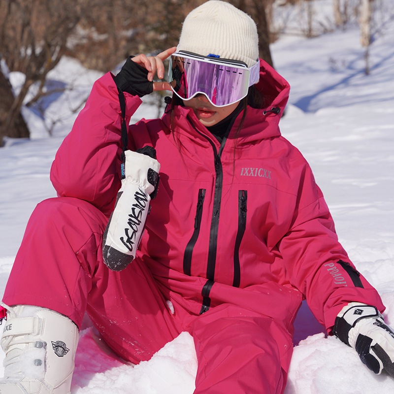 プロ用スノーボードスーツ男女兼用大人厚手ゆったりサイズ潮流バラ赤色防水