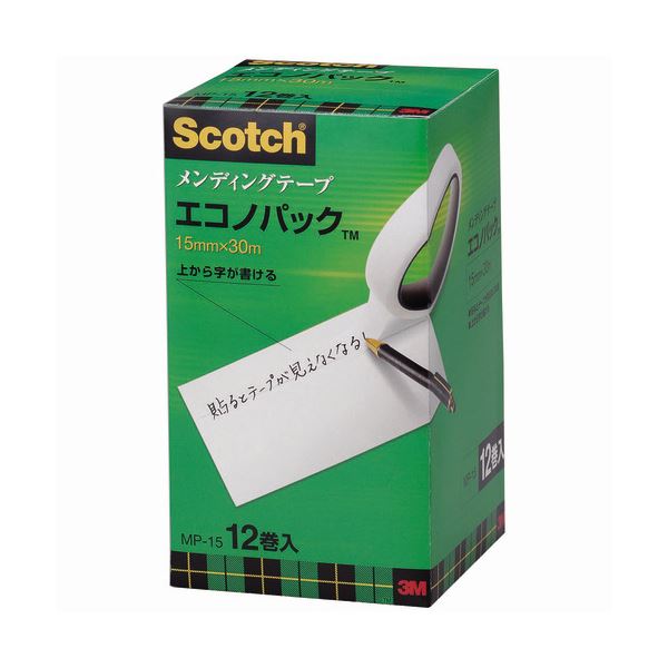 (まとめ）3M スコッチ メンディングテープ エコノパック 大巻 15mm×30m 紙箱入 業務用パック MP-15 1パック(12巻)(×3セット)