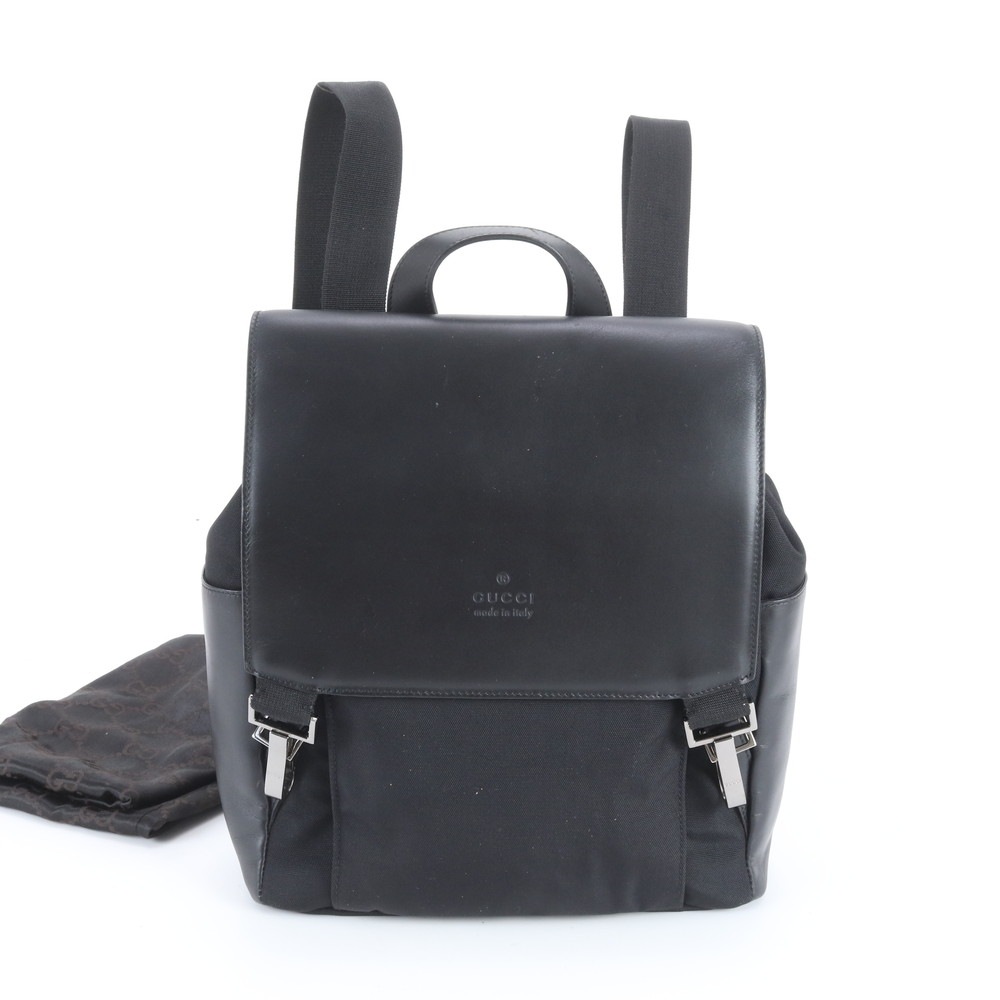 極美品 コントロールカード付 003 0233 レザー×ナイロン リュックサック リュック バックパック ショルダー バッグ 本革 ブラック 黒 レディース EBM DZ22-1 中古