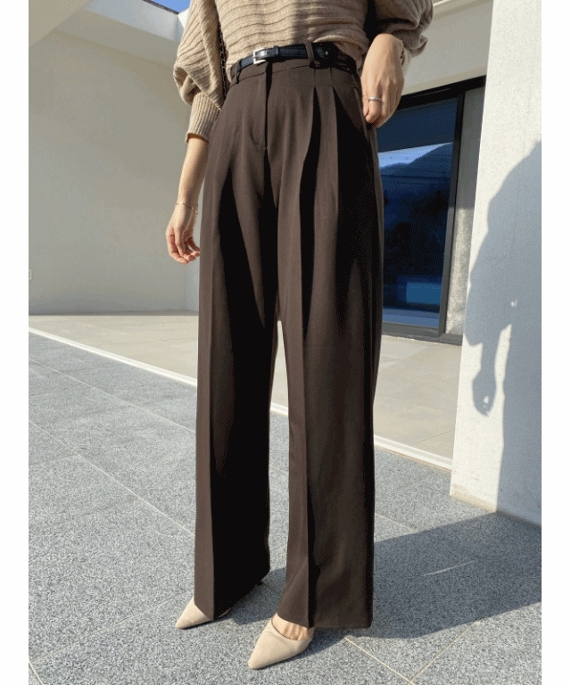 [四季可能] ハイウエストツーピンタックロングスラックス2 オフィスルック 結婚式ルック