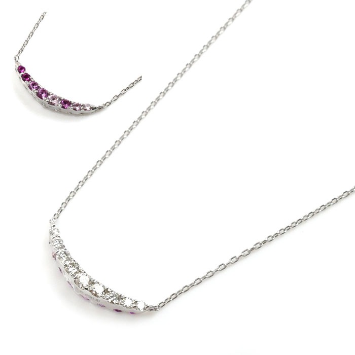 Ponte Vecchio ポンテヴェキオ K18WG ホワイトゴールド ネックレス ダイヤモンド0.10ct ピンクサファイア0.10ct 1.2g 36/40cm リバーシブル レディース 中古