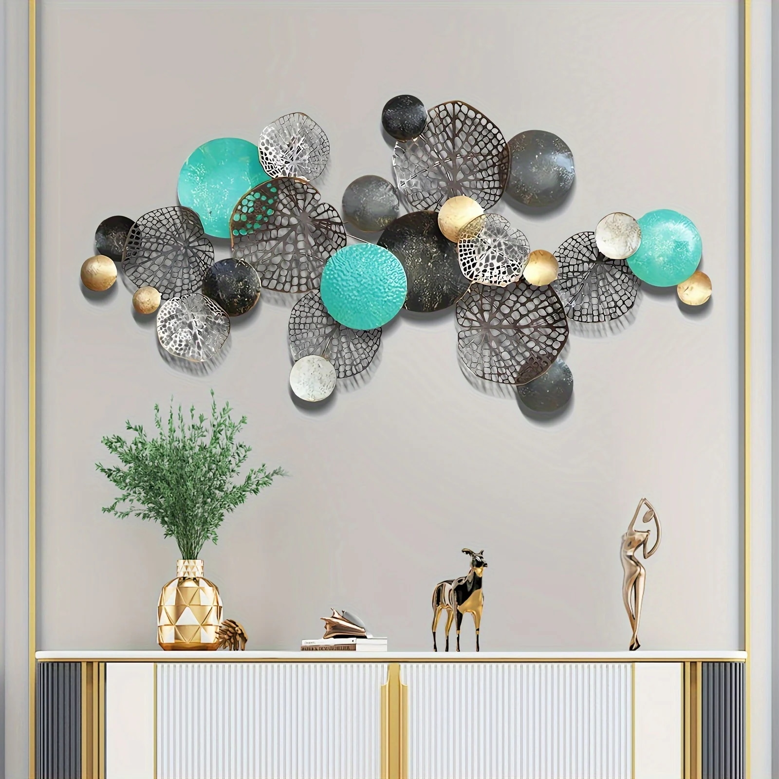 壁飾り ウォールデコレーション アイアン 壁面装飾 壁デコ ウォールアクセント インテリア おしゃれ ゴールド 3Dアート 透かし葉 植物 サークル 丸 玄関 リビング モダン