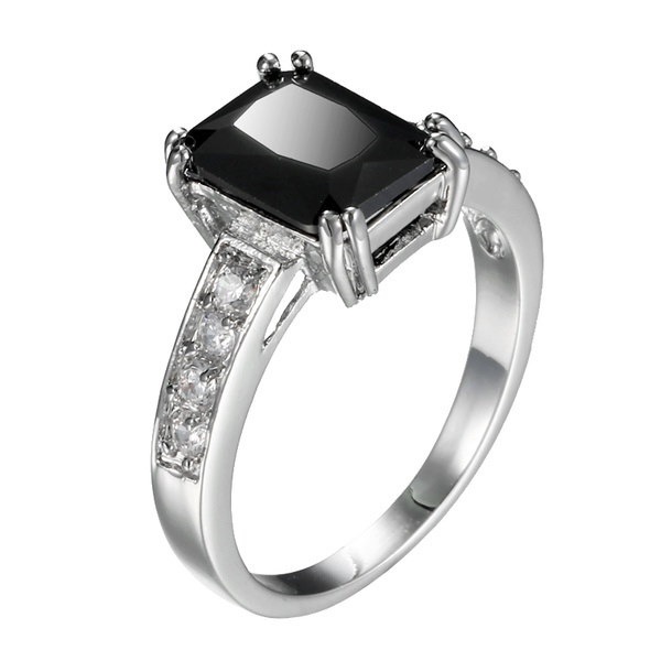 女性シックな925スターリングシルバーブラッククリスタル結婚指輪(サイズ6,7,8,9,10) 女性シックな925スターリングシルバーブラッククリスタル結婚指輪(サイズ6,7,8,9,10)