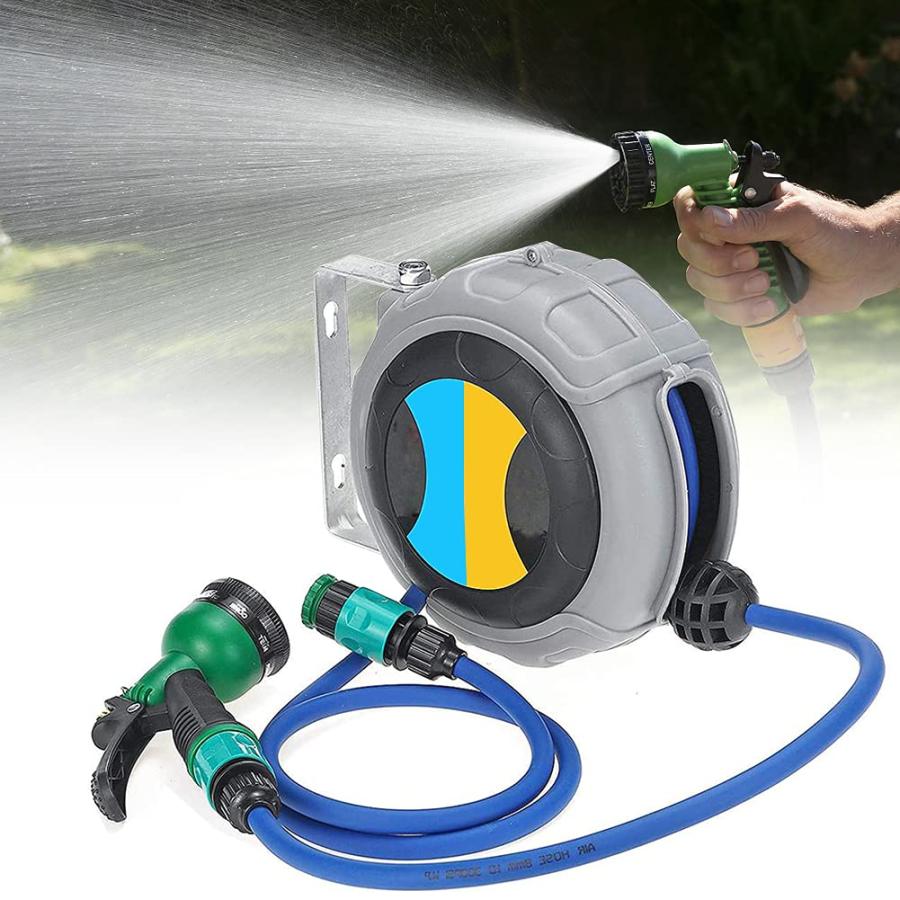 壁に取り付けられたガーデン ホース リール調節可能なノズル10m の格納式自動巻き戻しエア ホースホースの直径 5/16