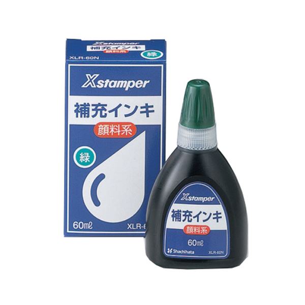 (まとめ) シヤチハタ Xスタンパー 補充インキ顔料系全般用 60ml 緑 XLR-60N 1個 (×10セット)