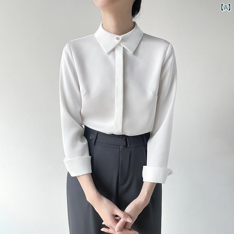 ブラウス 白 シフォンシャツ レディース 長袖 秋冬 通勤 シャツ おしゃれ トップス シンプル モノトーン オフィス ビジネス フォーマル