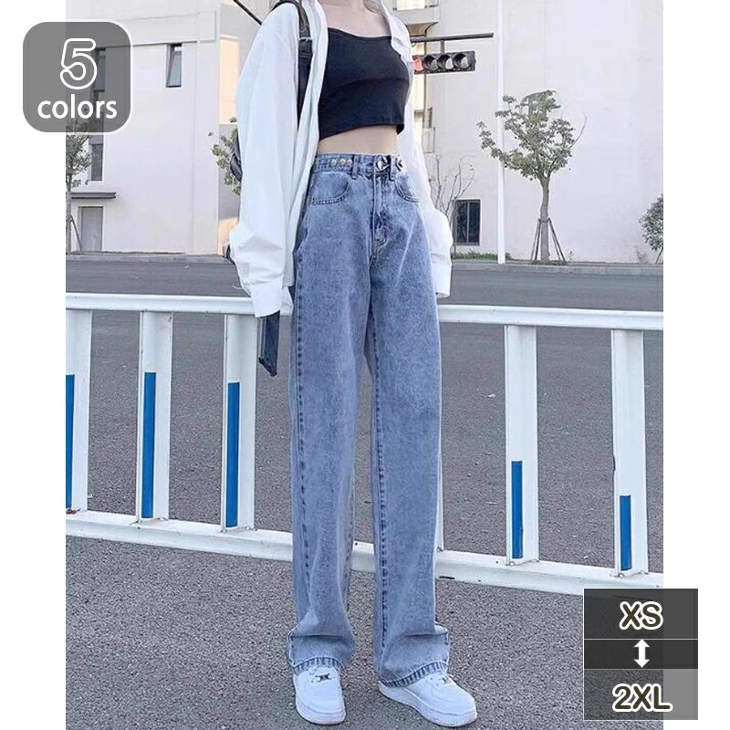 デニム パンツ レディース ストレートパンツ ジーンズ ボトムス ワイドパンツ ワイド ロング ズボン デニムパンツ 体型カバー 大きいサイズ 春 夏 ハイウエスト ストリート ロングパンツ ヒップホ