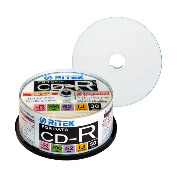 （まとめ）RITEK データ用CD-R 700MB1-52倍速 ホワイトワイドプリンタブル スピンドルケース CD-R700EXWP.30RT C1パック(30枚) (×5セット)