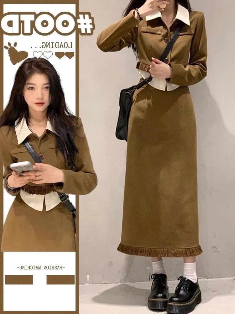 ス一ツ韓国ファッション 長袖 2点セット キャンパス風 シャツ+スカート スーツジャケット シャツ ア ップ フード付きアウター無地 スウェットパンツ レディーストレーニングウェアスポーツウェア 福袋