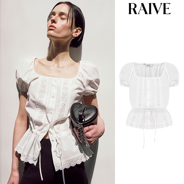 レース スクエア ネック ブラウス