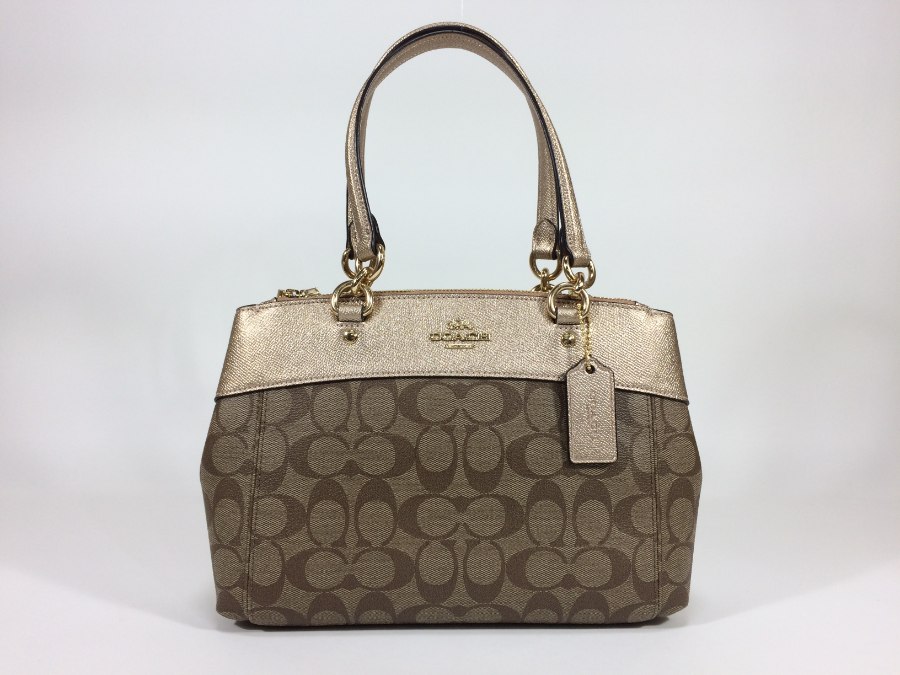 ハンドバッグ 2way ショルダーバッグ シグネチャー PVCレザー ブラウンピンクゴールド 中古品