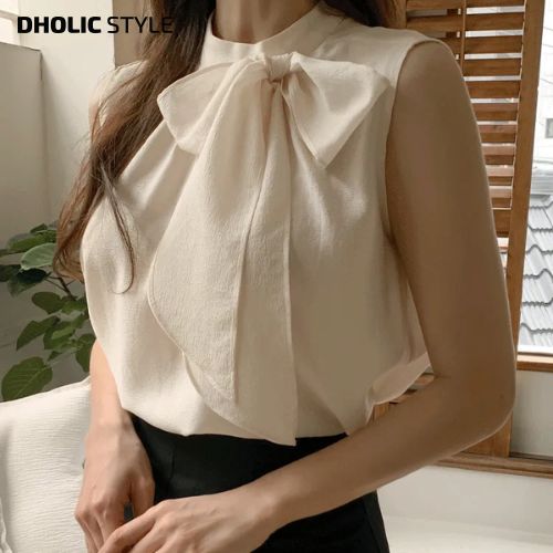 [メガ割りSALE]シフォンリボンネックノースリーブブラウス・p533825