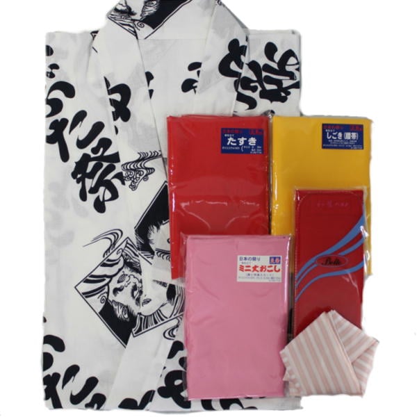 【 青森ねぶた祭 女性用 ミニ丈 浴衣 6点セット 】 太字ねぶた紺地×白 火まつり白×紺 火まつり白×ピンク