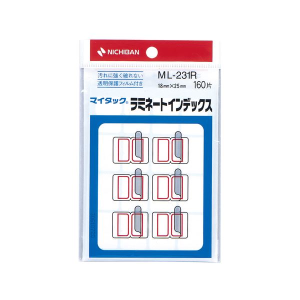 (まとめ) ニチバン マイタック ラミネートインデックス 保護フィルム付 小 18×25mm 赤枠 ML-231R 1パック(160片：16片×10シート) (×30セット)