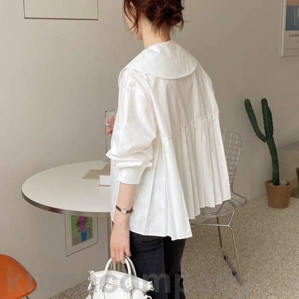 襟付き バックプリーツ ブラウス シャツ レディース 長袖 トップス シャツブラウス プリーツ ビッグカラー ラウンドカラー 丸襟 通勤服 オフィス 韓国 ファッション 春 秋 カジュアル シンプル 7,751円