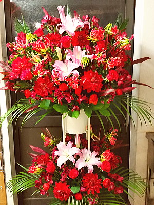 商品ID 3809 スタンド花　赤系　2段