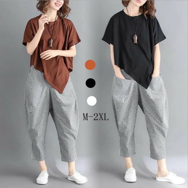 セットアップ レディース パンツセットアップ tシャツ ブラウス トップス ガウチョパンツ 九分丈 2点セット カジュアル 着痩せ 長袖 半袖 不規則 春 夏 20代 バレンタイン 2025 プレゼン