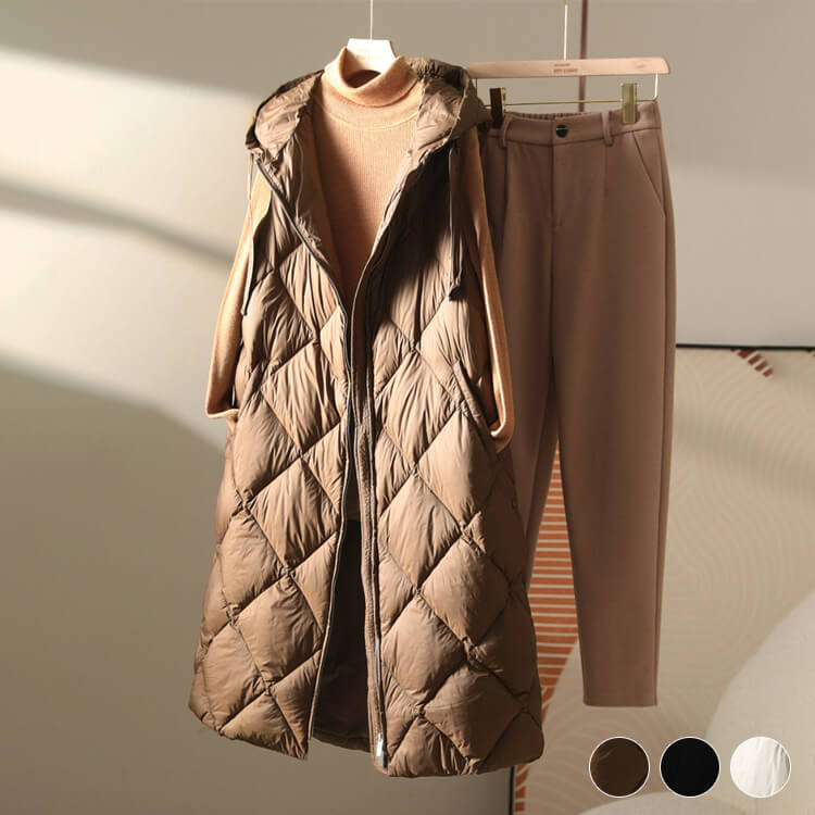 ダウンべスト レディース ロング丈 フード付き フード ロングべスト ダウン ベルト ライトダウン 韓国 スリット ゆったり カジュアル おしゃれ