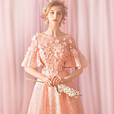 カラードレス ピンク 演奏会 ロングドレス 安い イブニングドレス 花嫁 フォーマル 袖あり 結婚式 8,629円