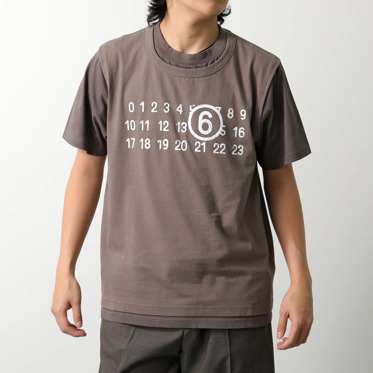 MM6 エムエムシックス メゾンマルジェラ Tシャツ SH0GC0001 STJ391 メンズ 半袖 カットソー ナンバリングロゴT ツーレイヤー クルーネック 【mega】