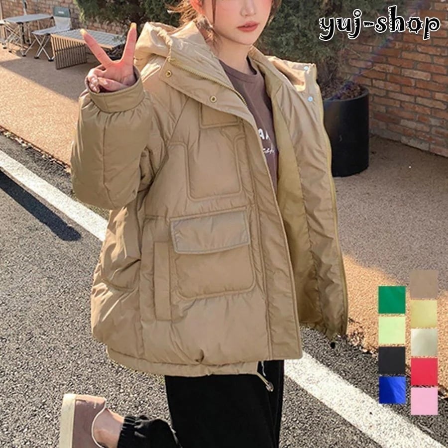 人気沸騰品中綿フェイクダウンジャケットフード付き