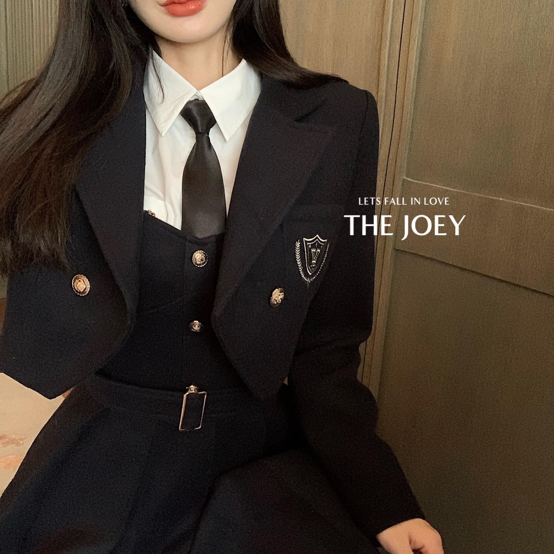 モデル大学風長袖シャツツイードショートジャケットサスペンダードレス子供3点セット