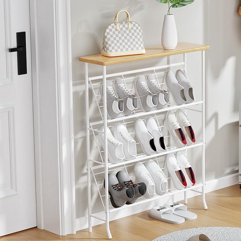 シューズラック スリム 薄型 斜め 省 スペース 4段 天板付き おしゃれ 北欧 突っ張り 一人暮らし 幅70 木製 大容量 軽量 狭い 玄関 室内 下駄箱 靴ラック