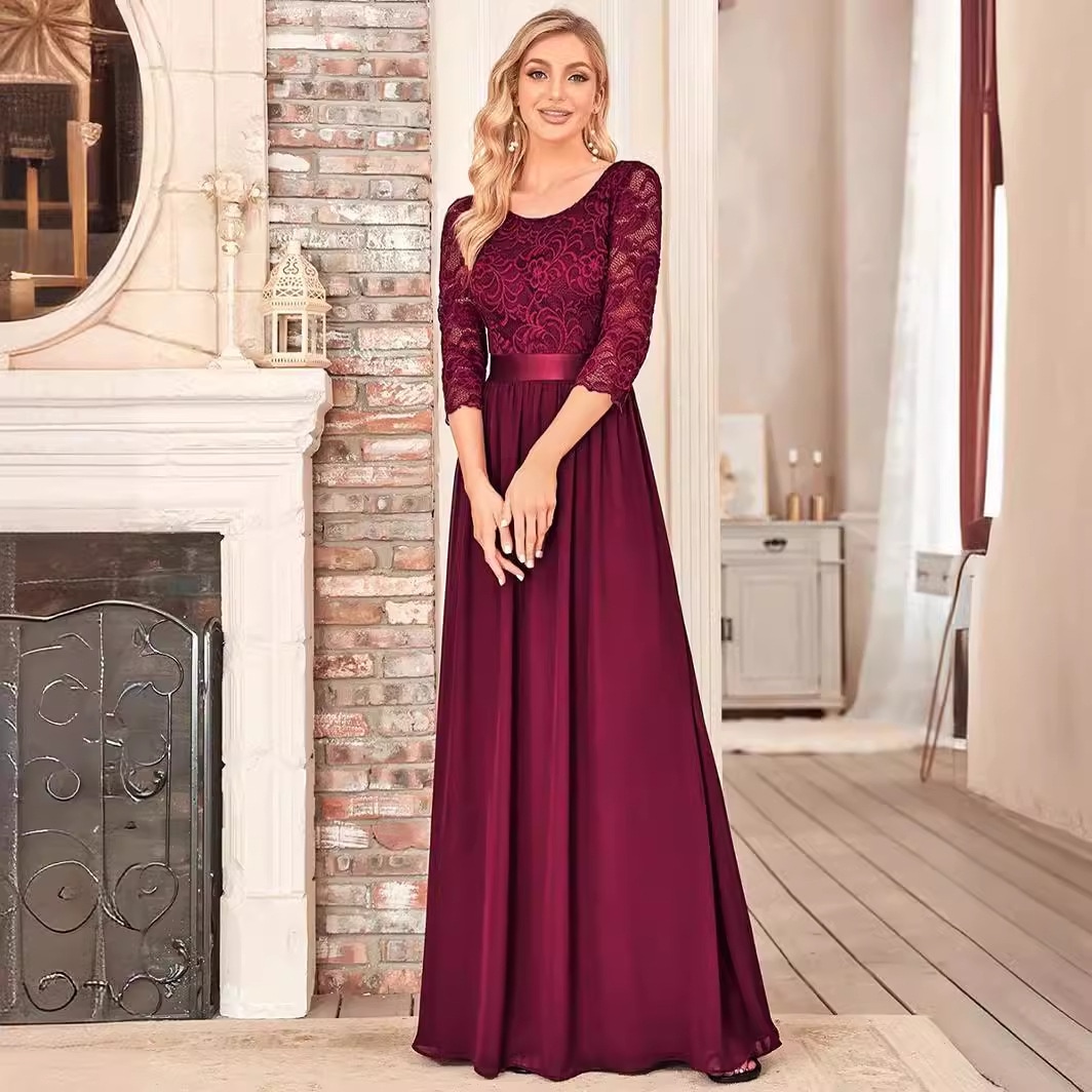 ドレスレディースレースロングイブニングドレスエレガントレディース舞踏会パーティお供ドレスワンピース