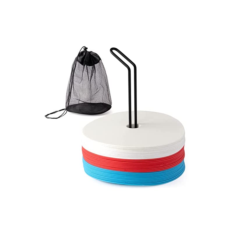 フラットマーカー 30枚セット 芝グラウンド用 サッカー フットサル スタンド 収納袋付き