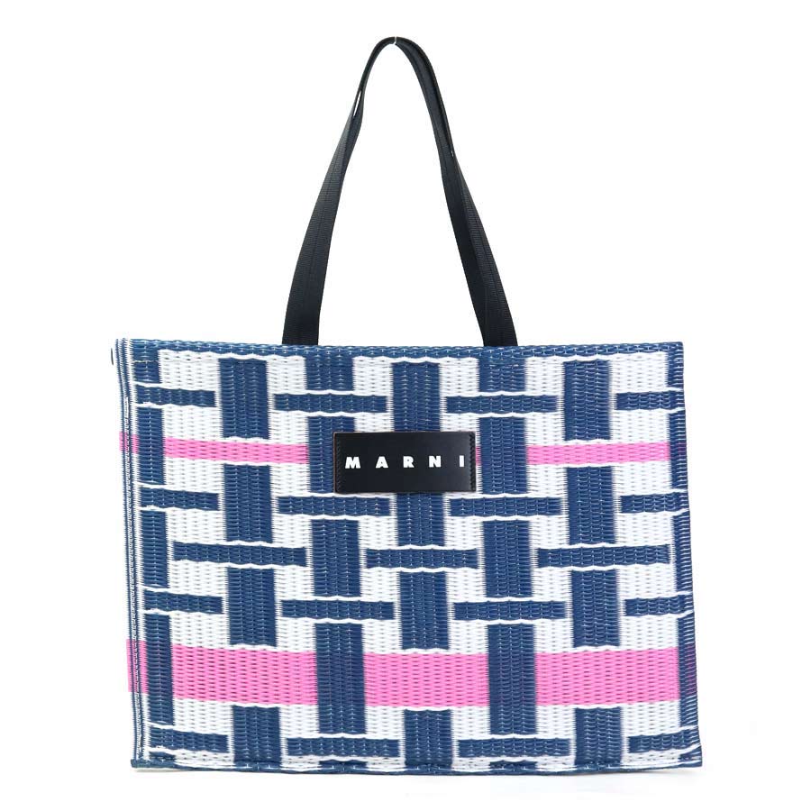 マルニ MARNI ハンドバッグ FLOWER CAFE タタミ トート PVC ネイビー×ホワイト×ピンク レディース 55803j