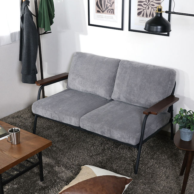 アームレスト コーデュロイ２人掛けソファー（グレー系）ラブソファ（403） アームレスト コーデュロイ2人掛けソファー（グレー系）ラブソファ