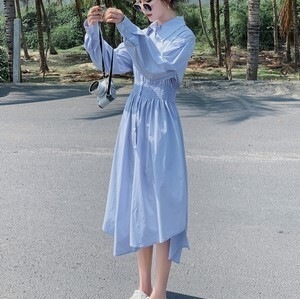 アシンメトリーシャツ シャツワンピース ロング ロング丈 袖あり 長袖 Vネック 襟付き ストレート ワイド レース 刺繍 かわいい きれいめ シンプル カジュアル 大人 上品 おしゃれ お洒落