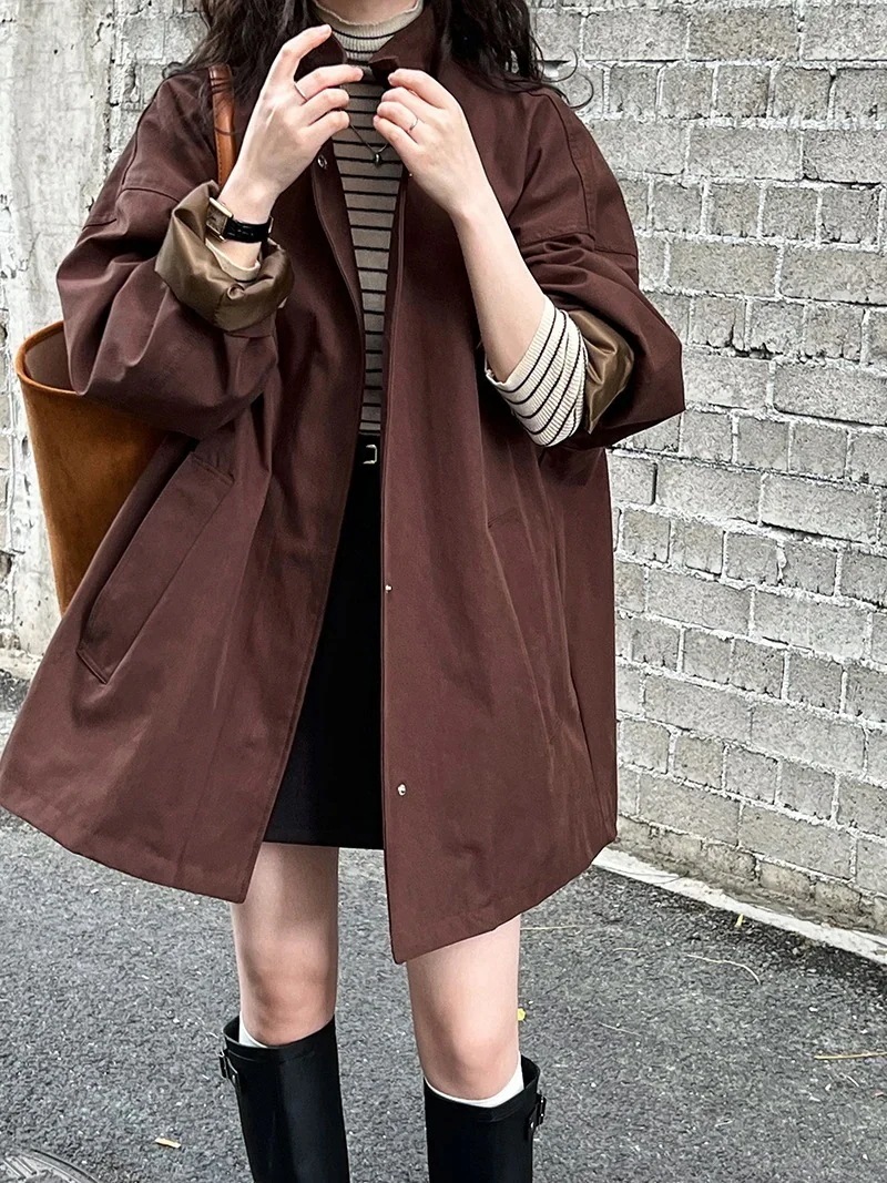 【急速出荷!】大人っぽチェスターコート 気質のシニア感覚スタンドアップカラートレンチコートの女性怠惰な風のミニマリストジャケット 冬アウター ロング トレンチコート レディース 韓国 通勤