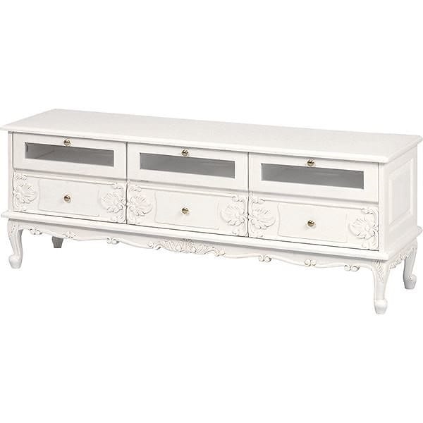 リビングボード/テレビ台 幅154cm：42型65型対応 木製 猫足 姫系 ホワイト ヴィオレッタシリーズ 完成品