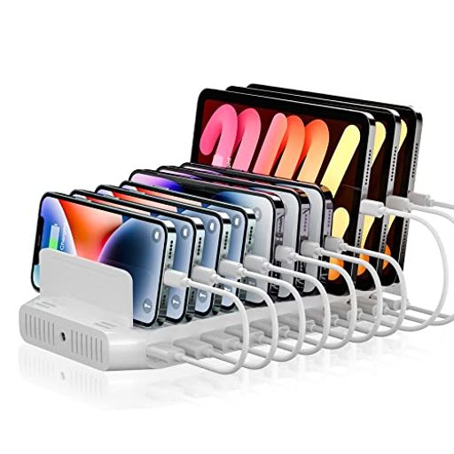 Alxum USB 充電ステーション10ポート60W タブレット充電スタンド 5-8台同時充電 スマホスタンド 複数 10台卓上収納 PSE認証済 卓上収納 仕切り板調整可能 Android/iPho