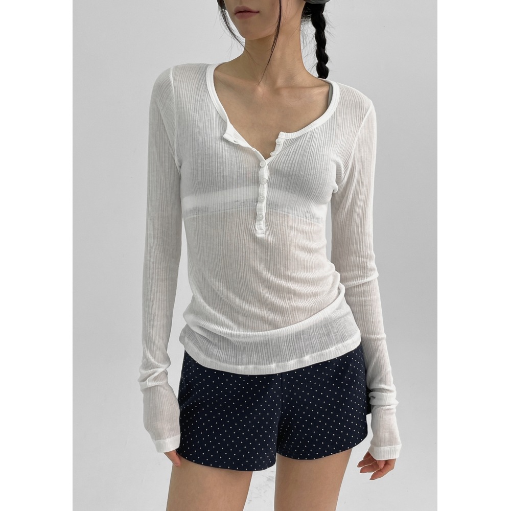 ブラックアップ メナン サマー テンション シースルー ヘンリーネック 長袖Tシャツ