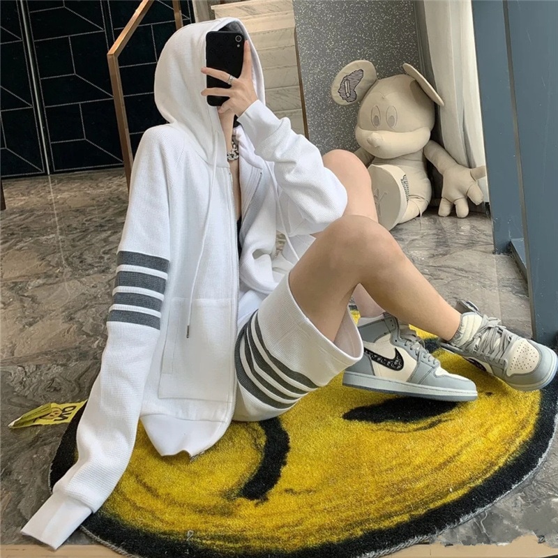 トップス レディース 羽織り パーカー フーディー ロング丈 袖あり 長袖 ボリューム袖 ボーダーライン カジュアル スポーティー　マニッシュ 秋 春 アウトドア 楽ちん 韓国 ゆったり 2XL