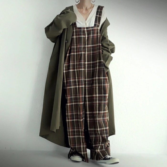 クラシカルチェックを洗練シルエットに落とし込んで旬顔にチェック柄サロペット 送料無料・再再販(100)メール便可