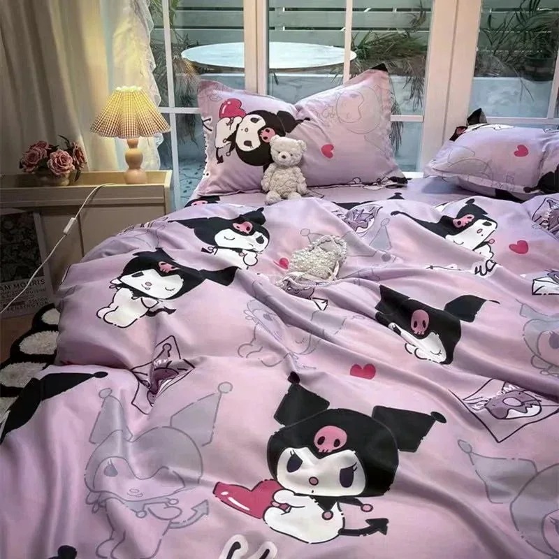 【2個買うと1個無料】サンリオSanrio 可愛い クロミ 寝具3点/4点セット kuromi 学生寮 ブロガーズ 洗いざらしシーツと掛け布団カバーの4点セット 四季通用