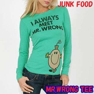 JUNK FOOD Womens MR.WRONG Long Sleeve Thermal Tee 　ジャンクフード　レディース MR.WRONGロンＴ