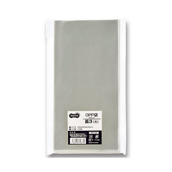 （まとめ） TANOSEE OPP袋 フラット 長3（大） 125250mm 1セット（500枚：100枚5パック） 4セット