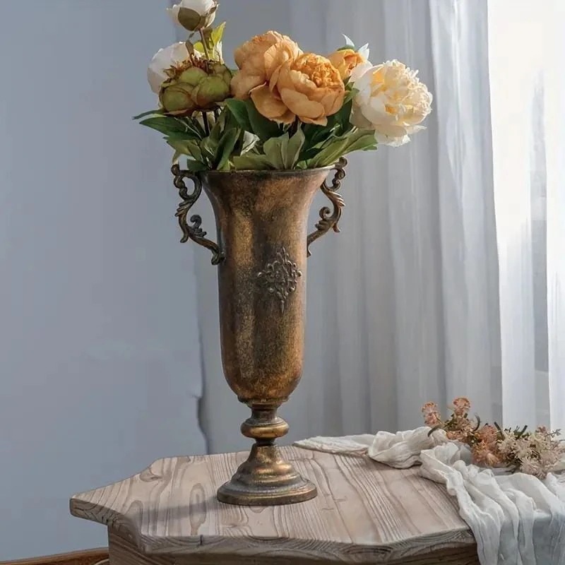 花瓶 アンティーク調 取っ手付き おしゃれ かわいい インテリア フラワーベース ヴィンテージ調 花器 生け花 ドライフラワー エレガント