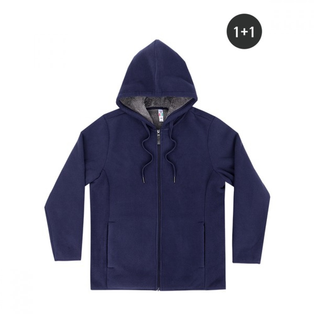 (ノーブルジーンズ) BR04 ボートスキンフード付きジップアップ 1+1 起毛フード付きジップアップメンズ防風コールドフリースフリースビッグサイズ