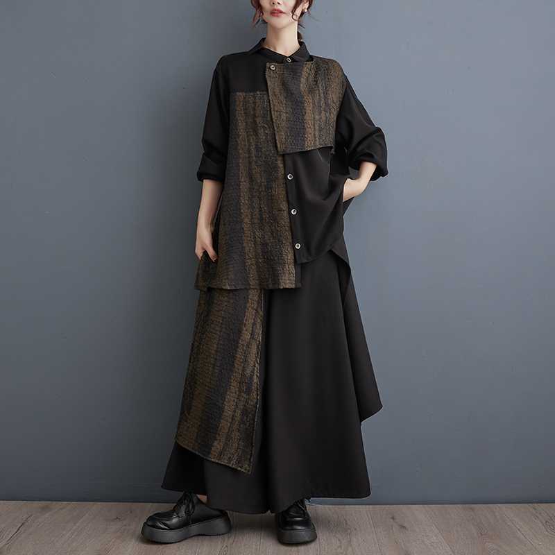 「ファットガール」 2024春 上下セット ブラウス＋ワイドパンツ 体型カバー レディース セットアップ30%までに制限