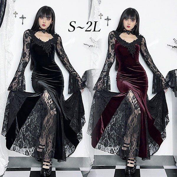 仮装 ワンピース ハロウィン衣装 ハロウィン 魔女 ダーク系 ゴシック風 レース コスプレ cos 個性的 コスチューム パーティー 文化祭 学園祭 演出服 舞踏会 sy028cycym4