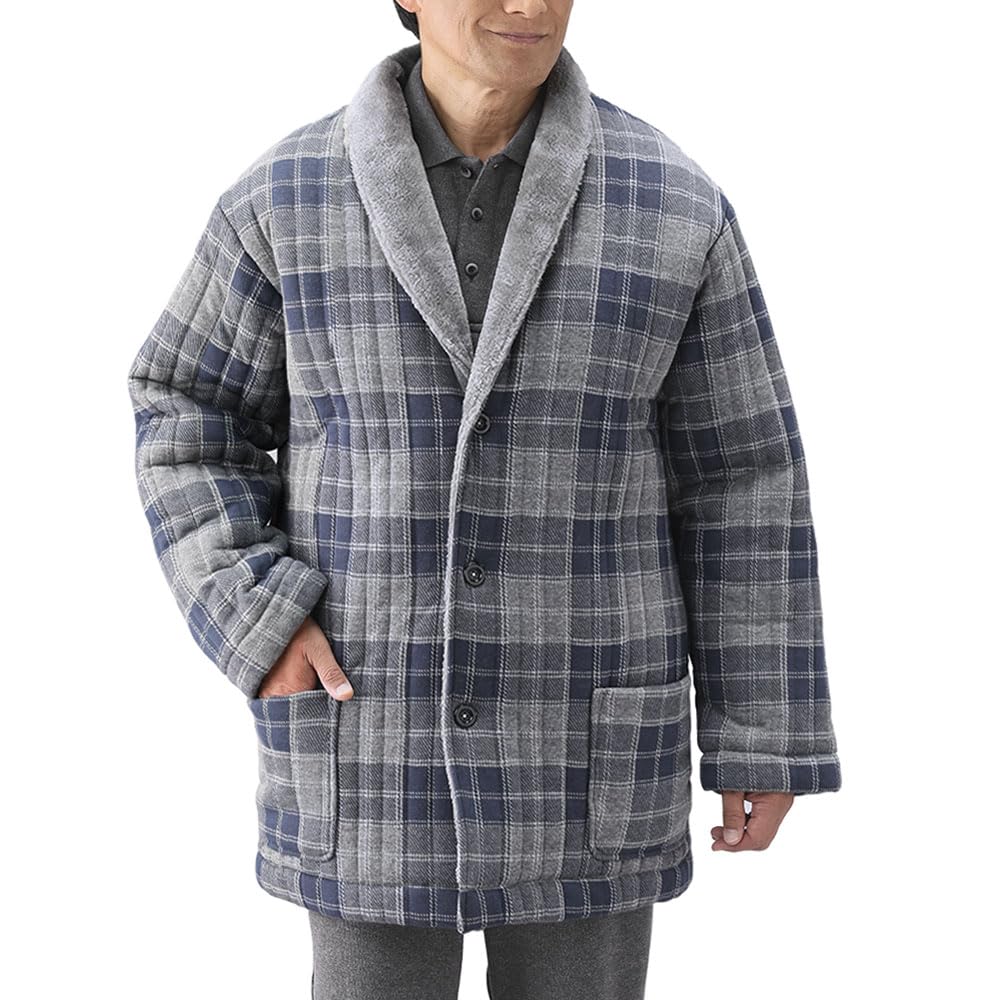 [マックスコスメジャパン] 厚手 ソフトガウン 男女兼用 裏シャギー ルームウェア 中綿 ネイビー 秋 冬 PRC-101Y Pierucci ピエルッチ 正規品 オリジナルクリーナー付