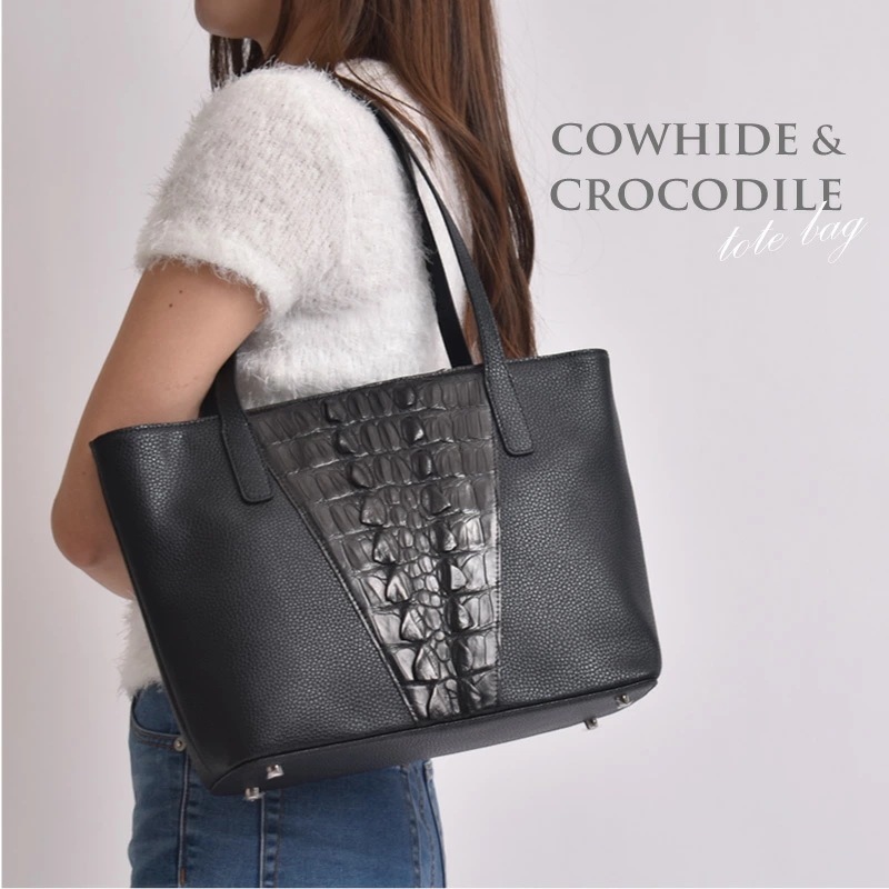 クロコダイル 本革 トートバッグ レディース 女性 ワニ革 ホーンバック レザー 牛革 バッグ 軽量 軽い 婦人 人気 ギフト プレゼント 11,544円